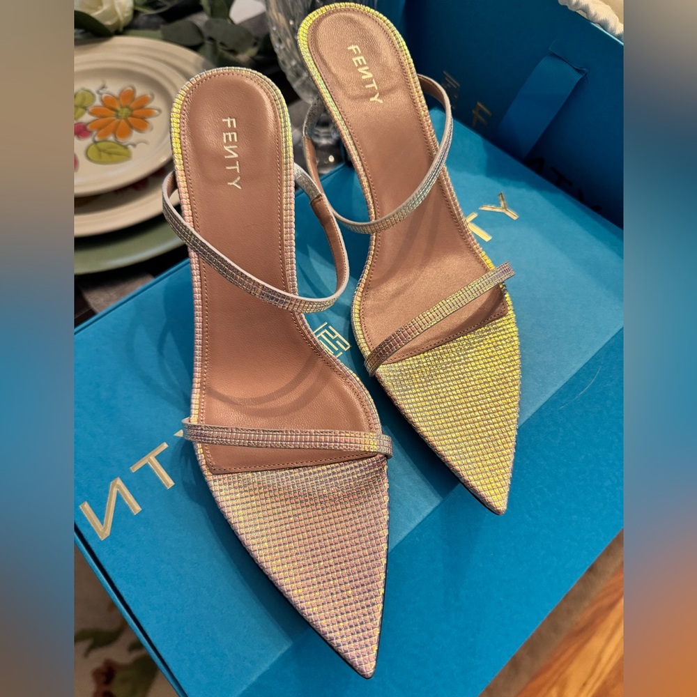 Fenty Strappy Heels - Silver Holographic
